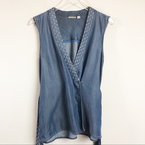 Anthropologie | Holding Horses Chambray Wrap Top - Picture 3 of 6